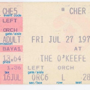 Cher Vintage Konzertkarte The O'Keefe Center (Toronto, 1979)