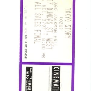 Original Tokyo Story Vintage Konzertspielkarte Stub AGO Jackman Hall (Toronto, 1997)