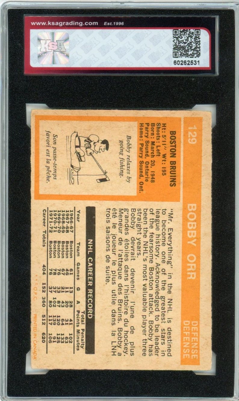1972/73 OPC O-Pee-Chee Bobby Orr Graded Autograph Card #129 KSA Authenticated AUTO 6 image 2