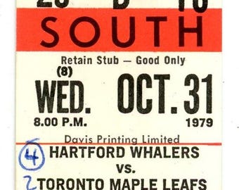 Hartford Whalers vs. Maple Leafs Vintage Ticket Stub Gardens (Toronto, 1979)