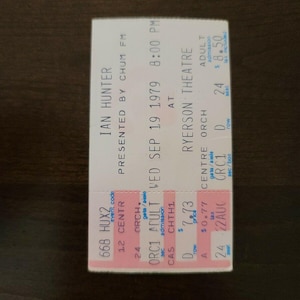 Ian Hunter 1979, Toronto Ryerson Universitätstheater Original Konzertkarte Stub