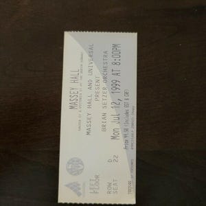 "Brian Setzer ""Toronto"" 1999 Massey Hall Vintage Original Konzertkarte Stub."