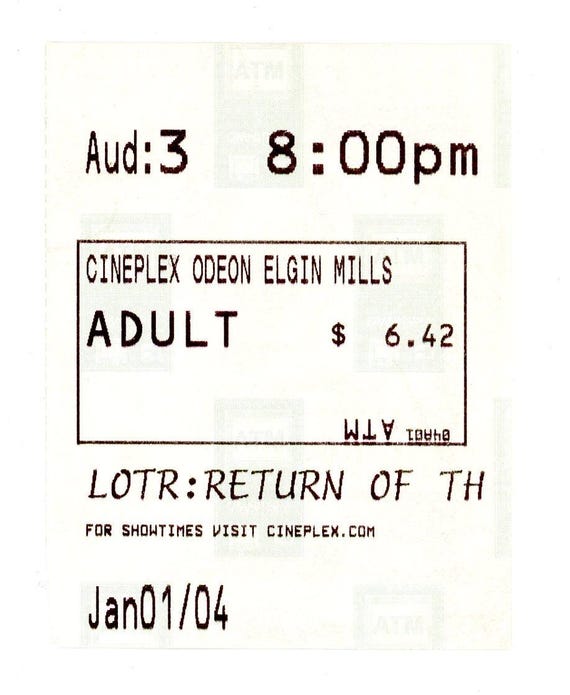 Biglietto per il film Il Signore degli Anelli: Il ritorno del Re