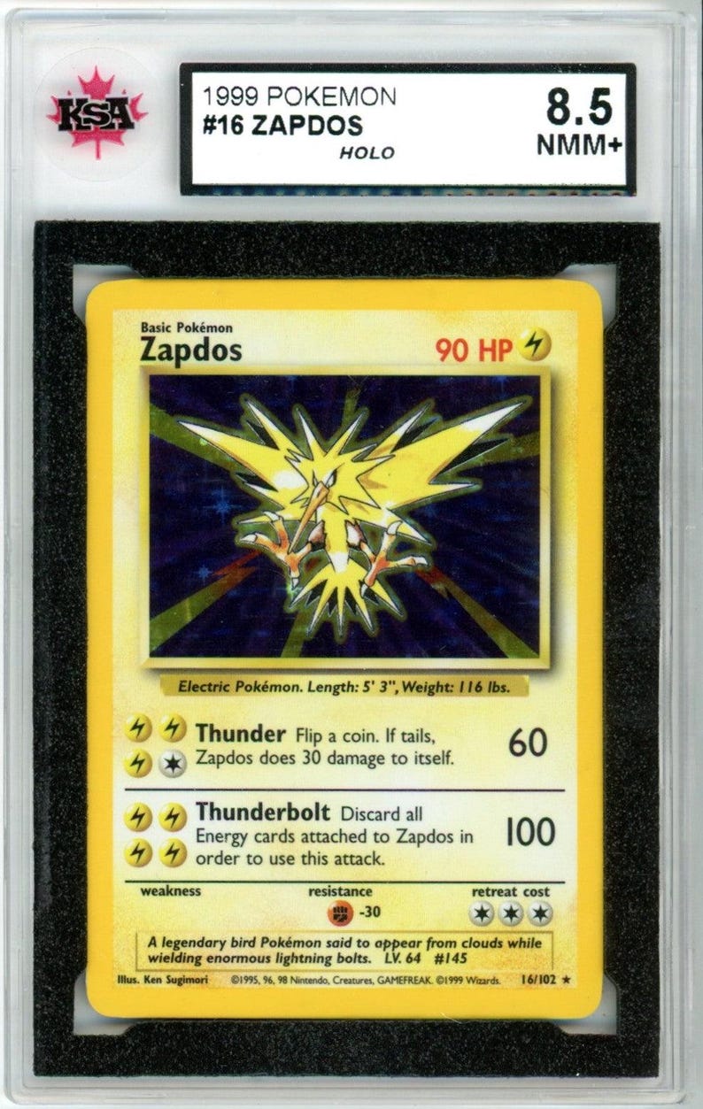 1999 Pokemon Zapdos Holographic #16 Graded Card KSA 8,5 afbeelding 1