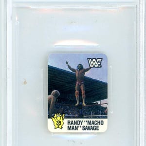 1988 Hostess WWF Wrestlemania IV Sticker Randy Savage Graded Card BGS 8.5