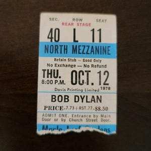 Bob Dylan 1978, Toronto Maple Leaf Gardens Vintage Konzertkarte Stub