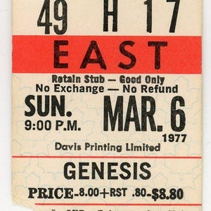 Genesis Vintage Konzertkarte Maple Leaf Gardens (Toronto, 1977)