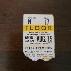 Peter Frampton 1977, Toronto Maple Leaf Gardens Original Konzertkarte Stummel