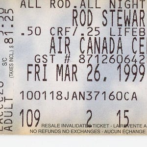 Rod Stuart Vintage Konzertkarte Stub Air Canada Center (Toronto, 1999)