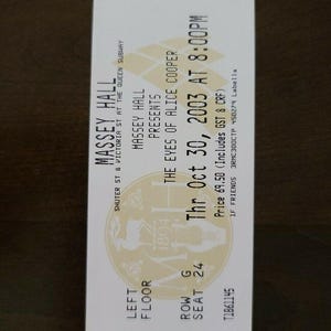 Alice Cooper 2003, Toronto Massey Hall Original Vintage Konzertkarte Stub