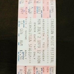 AeroSmith 1979, Toronto Austellungs-Stadium Vintage Original Konzertkarte Stub