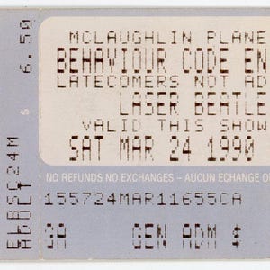 McLaughlin Planetarium Laser Beatles Vintage Konzertkarte Stub (Toronto, 1990) selten