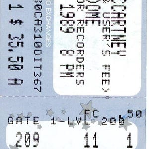 Paul McCartney World Tour Vintage Konzertkarte Stub Skydome (Toronto, 1989)