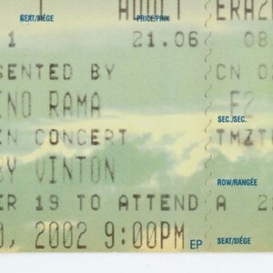 Bobby Vinton Vintage Konzertkarte Stub Kasino Rama (Orillia, 2002)