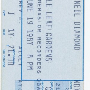 Neil Diamond Vintage Konzertkarte Stub Maple Leaf Gardens (Toronto, 1987)