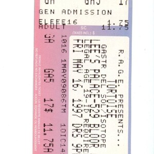 Original Tortoise Vintage Konzert-Karte Stub Lee's Palace (Toronto 1997)