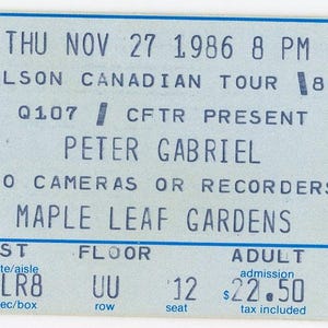 Peter Gabriel Vintage Konzertkarte Stub Maple Leaf Gardens (Toronto, 1986)