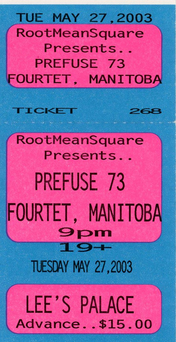 Prefuse 73/Fourtet、マニトバ州ヴィンテージコンサートチケット Lee's
