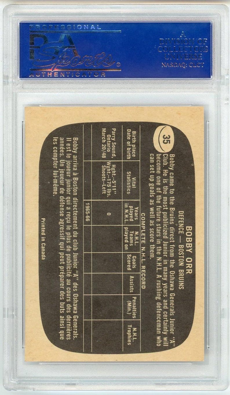 Tarjeta de novato de Bobby Orr de Topps de 1966 n.° 35 PSA 7 imagen 2