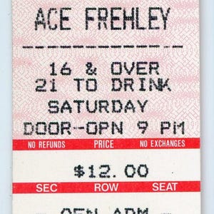 Ace Frehley Vintage Konzertkarte L'Amour (Brooklyn NY, 1992) KISS