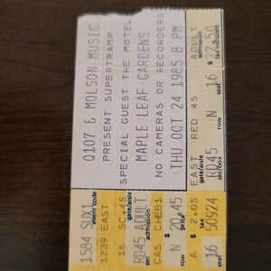 Supertramp 1985 Toronto Maple Leaf Gardens Original Konzertkarte Stummel