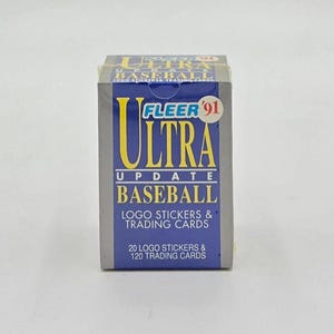 Caja de tarjetas de béisbol y calcomanías del logo de Fleer Ultra Update de 1991 (120 tarjetas)