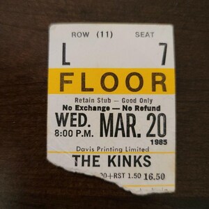 The Kinks 1985, Toronto Maple Leaf Gardens Original Konzertkarte Stummel