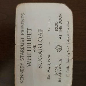 Whiteheet & Sugarloaf 1974, Vintage Original Konzertkarte Stummel