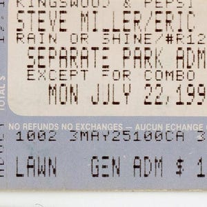 Steve Miller / Eric Johnson Vintage Konzertkarte Stub Kingswood (Vaughan, 1991)