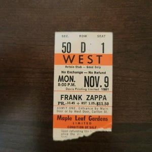 Frank Zappa 1981, Toronto Maple Leaf Gardens Original Konzertkarte Stummel