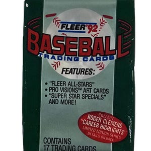 1992 Pack de cire de baseball Fleer (17 cartes) Look for Pro Vision inserts