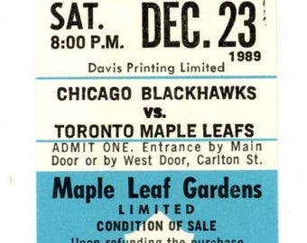 1989 Chicago Blackhawks vs. Toronto Maple Leafs Unused Full Ticket – Maple Leaf Gardens (Dec 23, 1989)