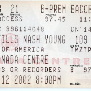 Crosby, Stills, Nash & Young Vintage Konzertkarte Air Canada Center (Toronto, 2002)