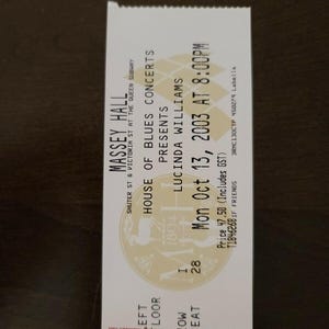 Lucinda Williams 2003, Toronto Massey Hall Original Konzertkarte Stub