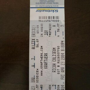 "Kraftwerk 2004, Toronto Richoh Colieum Original Konzertkarte ""Stub"""