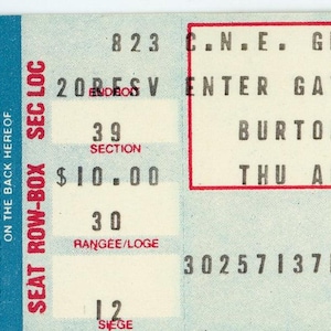 Burton Cummings Vintage Konzertkarte Stub CNE Tribüne (Toronto, 1979)
