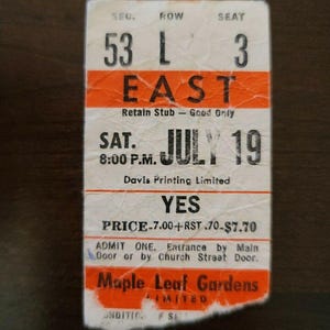 JA 1975, Toronto Maple Leaf Gardens Original Rote Konzertkarte Stub