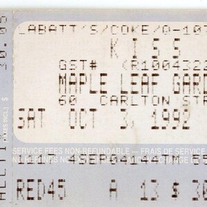 KISS Vintage Konzertkarte Maple Leaf Gardens (Toronto 1992)