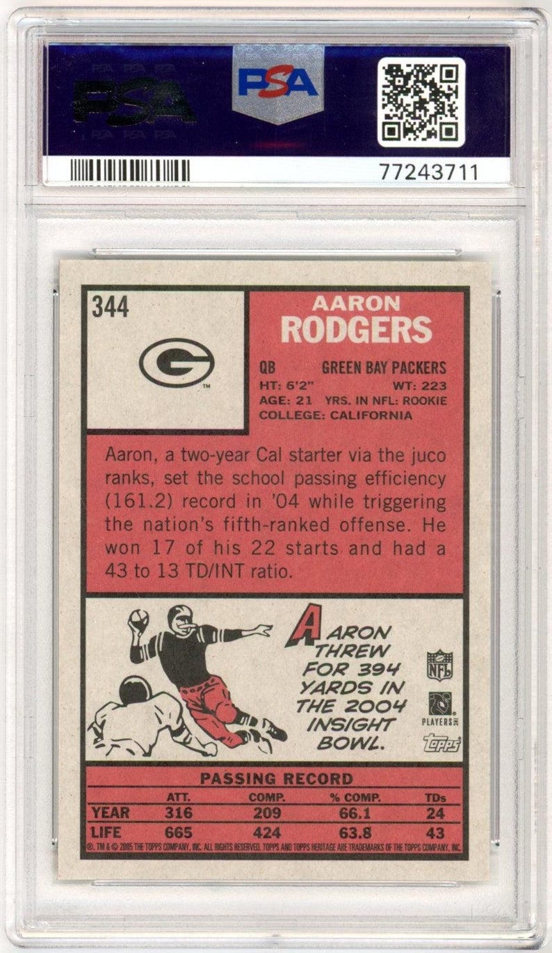2005 Topps Heritage Aaron Rodgers #344 Graded Rookie Card PSA 10 image 2