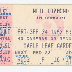 Neil Diamond Vintage Konzertkarte Maple Leaf Gardens (Toronto, 1982)