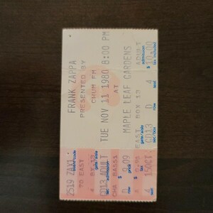 Frank Zappa 1980, Toronto Maple Leaf Gardens Original Konzertkarte Stummel
