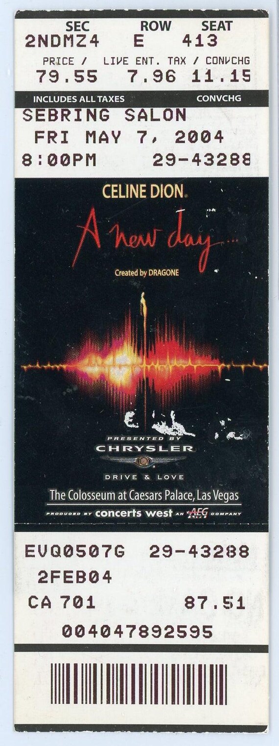 Celine Dion A New Day Tour Concert Stub Caesar's Palace (las Vegas