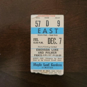 Emerson Lake Palmer 1973 Toronto Maple Leaf Gardens Vintage Konzertkarte Stub