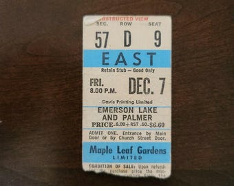 Emerson Lake Palmer 1973 Toronto Maple Leaf Gardens Vintage concertkaartje Stub