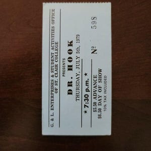 Dr Hook Toronto St Clair College Vintage Original Konzertkarte Stub