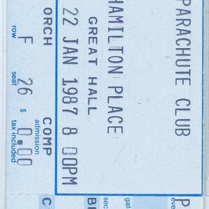 Parachute Club Vintage Konzertkarte Stub HAmilton Place (Hamilton, 1987)