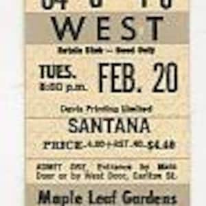 Santana Vintage Konzertkarte Maple Leaf Gardens (Toronto, 1973)