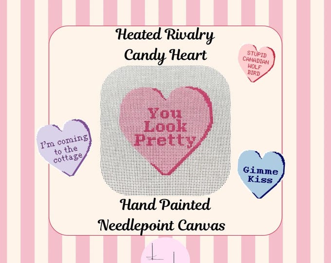 Candy Hearts Heated Rivalry Inspired Hand-Painted Needlepoint Canvas