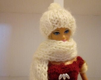 Knitted doll hat with scarf