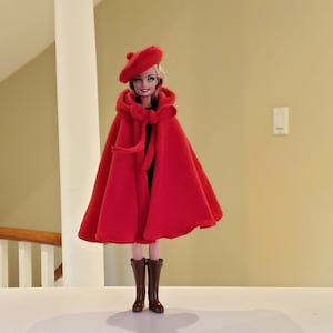 Doll cloak, beret( fleece, red)